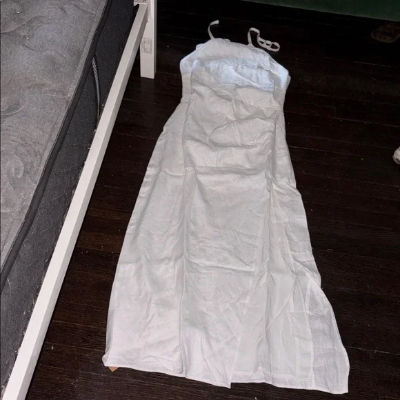 knee length dresses for ladies Reformation Sadey Linen Dress White 8  Known Source